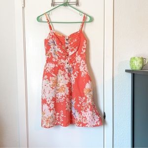Coral floral dress with pockets 🌸